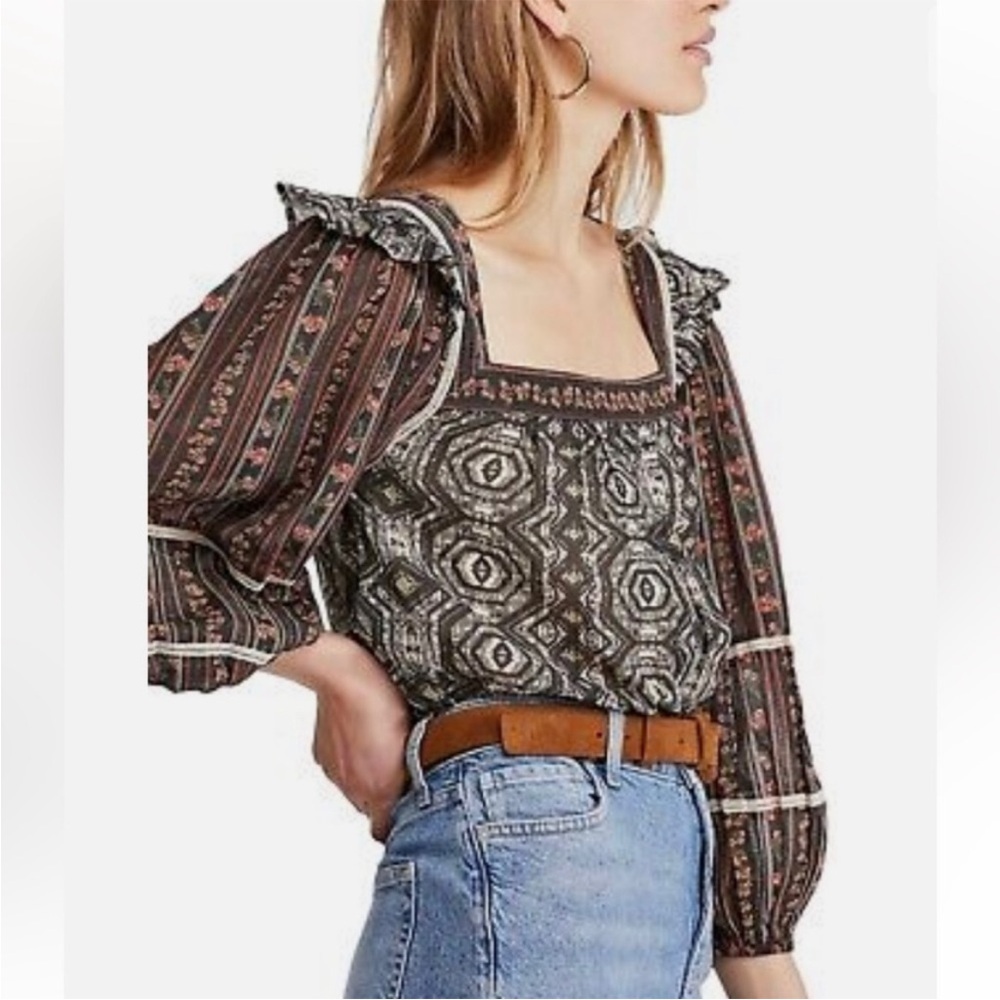 FREE PEOPLE MOSTLY MEADOW BLOUSE top size M boho prairie cottagecore